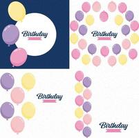 Happy Birthday in a playful. hand-drawn font with a background of balloons and confetti. vector