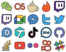 20 Versatile Line Filled Social Media Icons such as tagged. tweet. google meet. twitter and facebook Customizable and unique vector