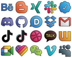 Filled Line Style Social Media Icon Collection douyin. mail. text. email and dropbox 20 Fresh icons vector