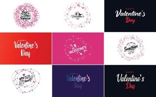 Happy Valentine's Day greeting card template with a floral theme and a pink color scheme vector