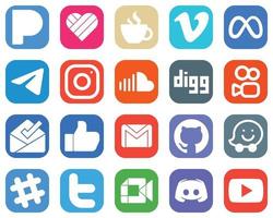 20 íconos de redes sociales para tus diseños como música. nube de sonido iconos de facebook e instagram. conjunto de iconos de degradado simple vector