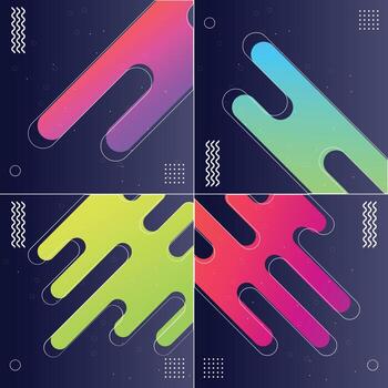Pack of 4 Dynamic Shapes Compositions with Shining Stripes Creative Templates vector