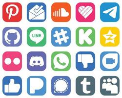 20 Essential Social Media Icons such as flickr. tencent. qzone and kickstarter icons. Gradient Social Media Icons vector