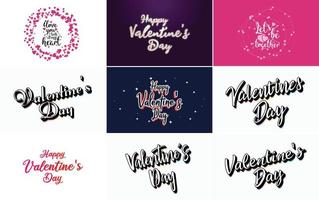 Hand-drawn black lettering Valentine's Day and pink hearts on white background vector illustration suitable for use in design of cards. banners. logos. flyers. labels. icons. badges. and stickers