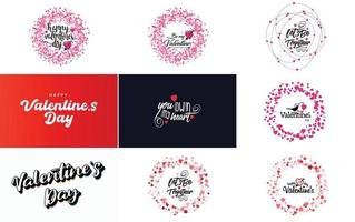 Valentine's setwith hearts and calligraphy lettering vector