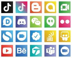 20 íconos versátiles de redes sociales como messenger. encuentro de google iconos de texto y discordia. totalmente editable y versátil vector
