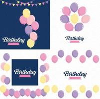 Happy Birthday in a playful. bubbly font with a background of balloons and party streamers vector