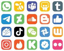 20 íconos de redes sociales para cada plataforma, como la bandeja de entrada. como. íconos de blogs y música. conjunto de iconos de degradado único vector