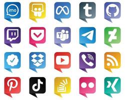 Chat bubble style Icons of Top Social Media 20 pack such as twitter verified badge. github. messenger and icons. Clean and professional vector