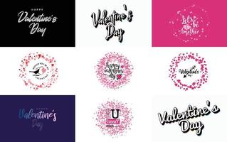 plantilla de banner de feliz día de san valentín con un tema romántico y un esquema de color rosa y rojo vector