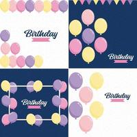 Birthday text in a playful font with a background of party favors vector