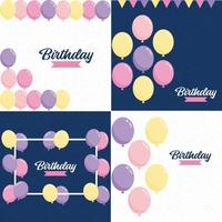 Birthday text in a playful font with a background of party favors vector