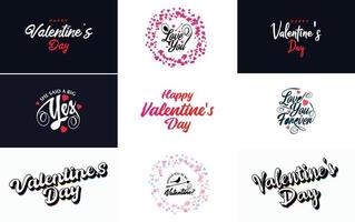 Happy Valentine's Day greeting card template with a romantic theme and a red and pink color scheme vector