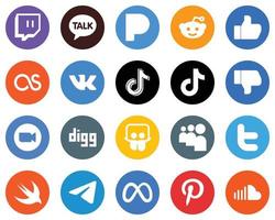 Flat Circle White Icon Pack meeting. zoom. tiktok and facebook 20 Elegant Icons vector