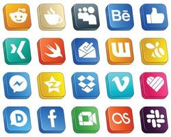 Isometric 3D Icons for Major Social Media 20 pack such as tencent. fb. xing. facebook and swarm icons. Clean and minimalist vector