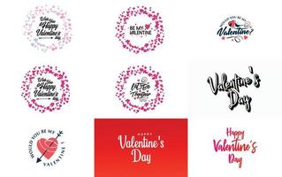 Happy Valentine's Day greeting card template with a romantic theme and a red color scheme vector