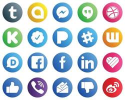 20 Social Media Icons for All Your Needs such as linkedin. fb. funding. facebook and wattpad icons. Elegant and unique vector