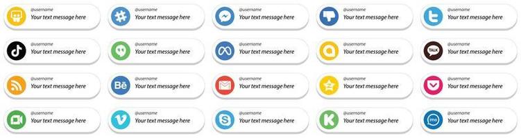 redes sociales estilo tarjeta sígueme íconos con paquete de 20 mensajes personalizables como google allo. meta. Pío. Hangouts de Google e íconos de China. alta definición y único vector