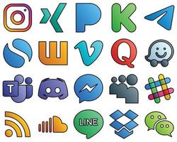 Filled Line Style Social Media Icon Set microsoft team. question. messenger. quora and vimeo 20 Stylish icons vector