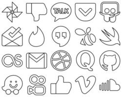 20 Fully editable and versatile Black Outline Social Media Icons such as question. dribbble. google hangouts. mail and gmail icons. Creative and high-resolution vector