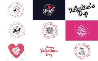 Happy Valentine's Day text set with hearts vector