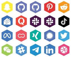 Hexagon Flat Color White Icon Collection women. peanut. tiktok and facebook 20 High-quality Icons vector