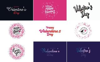 Happy Valentine's Day typography design set with hearts vector