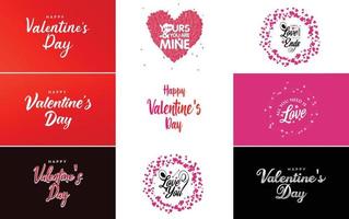 Valentine's word art design set with hearts vector