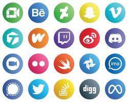 20 íconos esenciales de redes sociales como mensajes. etiquetado iconos de china y weibo. totalmente editable y profesional vector