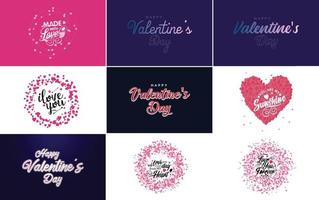 Happy Valentine's Day typography design with hearts and a gradient color scheme vector