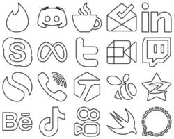 20 Clean Black Outline Social Media Icons such as google meet. twitter. inbox. facebook and chat icons. Versatile and high-quality vector