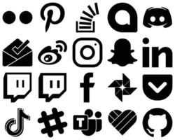 20 iconos simples de redes sociales de glifo negro como instagram. China. discordia. iconos sina y bandeja de entrada. totalmente personalizable y profesional vector