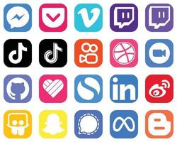 20 íconos de redes sociales de alta resolución como video. douyin iconos de zoom y kuaishou. conjunto de iconos de gradiente profesional