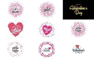 Love word art design set with hearts vector