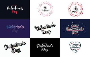 Happy Valentine's Day greeting card template set with hearts vector