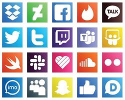 20 íconos de redes sociales para su marca, como sonido. me gusta Pío. iconos de slack y slideshare. editable y de alta resolución vector