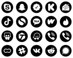 20 íconos de redes sociales blancos completamente editables sobre fondo negro, como diapositivas. literatura. douyin wattpad e iconos simples. alta resolución y editable vector