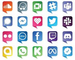 20 High Quality Chat bubble style Social Media Icons such as twitter. fb. microsoft team. facebook and icons. Professional and high definition vector