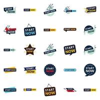 Comience ahora 25 banners tipográficos llamativos para promover el inicio vector