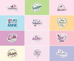 Heartfelt Typography Stickers for Valentine's Day vector