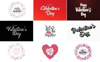 Happy Valentine's Day lettering typography poster with hearts vector