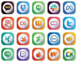 20 Cute 3D Gradient Icons of Major Social Media Platforms such as imo. swift. wattpad. xing and twitter icons. Fully Customizable and Minimalist vector