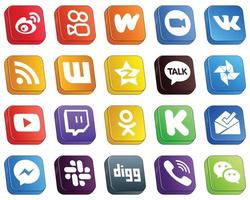 20 Modern Isometric 3D Social Media Icons such as qzone. video. wattpad and rss icons. Minimalist and customizable vector