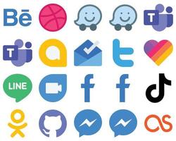 20 Flat Social Media Icons for a Sleek and Clean Look video. tiktok. tweet and facebook icons. Elegant Gradient Icon Set vector