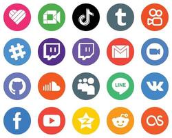 20 Simple White Icons video. mail. email and twitch Flat Circle Backgrounds vector