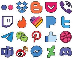 20 Fully Editable Line Filled Social Media Icons such as telegram. tweet and pandora Fully customizable and simple vector