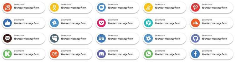 sígueme iconos de estilo de tarjeta de plataforma de red social con paquete de opción de mensaje personalizado 20 como myspace. música. como. iconos de sonido y etiquetados. alta resolución y totalmente personalizable vector