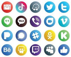 20 Modern Social Media Icons such as vimeo. waze. rakuten and kakao talk icons. Creative and eye catching vector