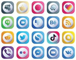 Cute 3D Gradient Social Media Brand Icon Set 20 icons such as simple. twitter. google duo. reddit and rss icons. Editable and High-Quality vector