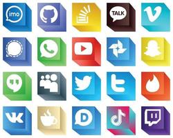 20 Modern 3D Social Media Icons such as video. whatsapp. overflow and signal icons. Fully editable and versatile vector